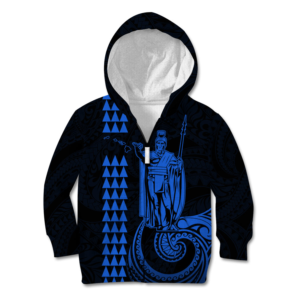 Custom Hawaii Kid Hoodie King Kamehameha - Blue - Wonder Print Shop