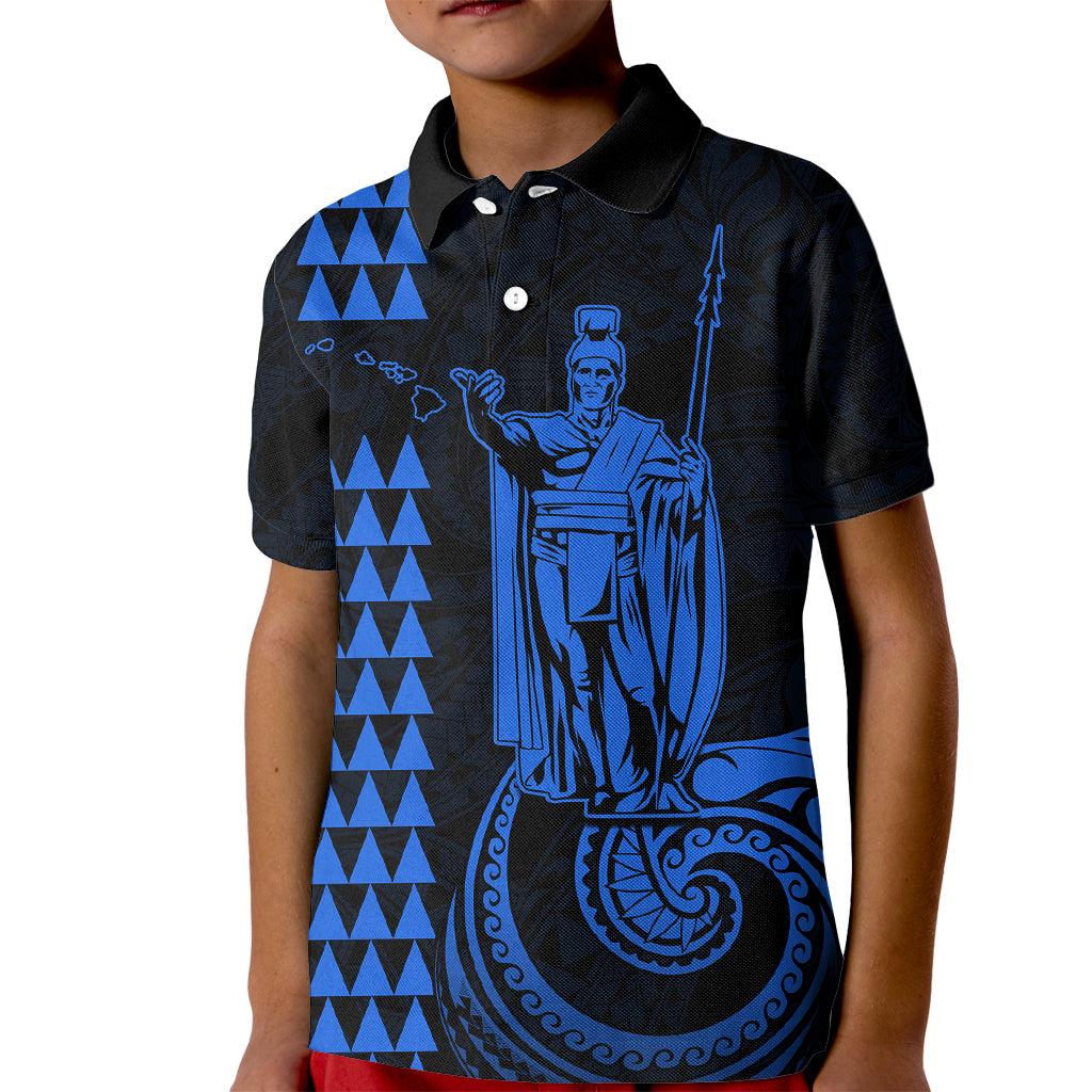 Custom Hawaii Kid Polo Shirt King Kamehameha - Blue - Wonder Print Shop