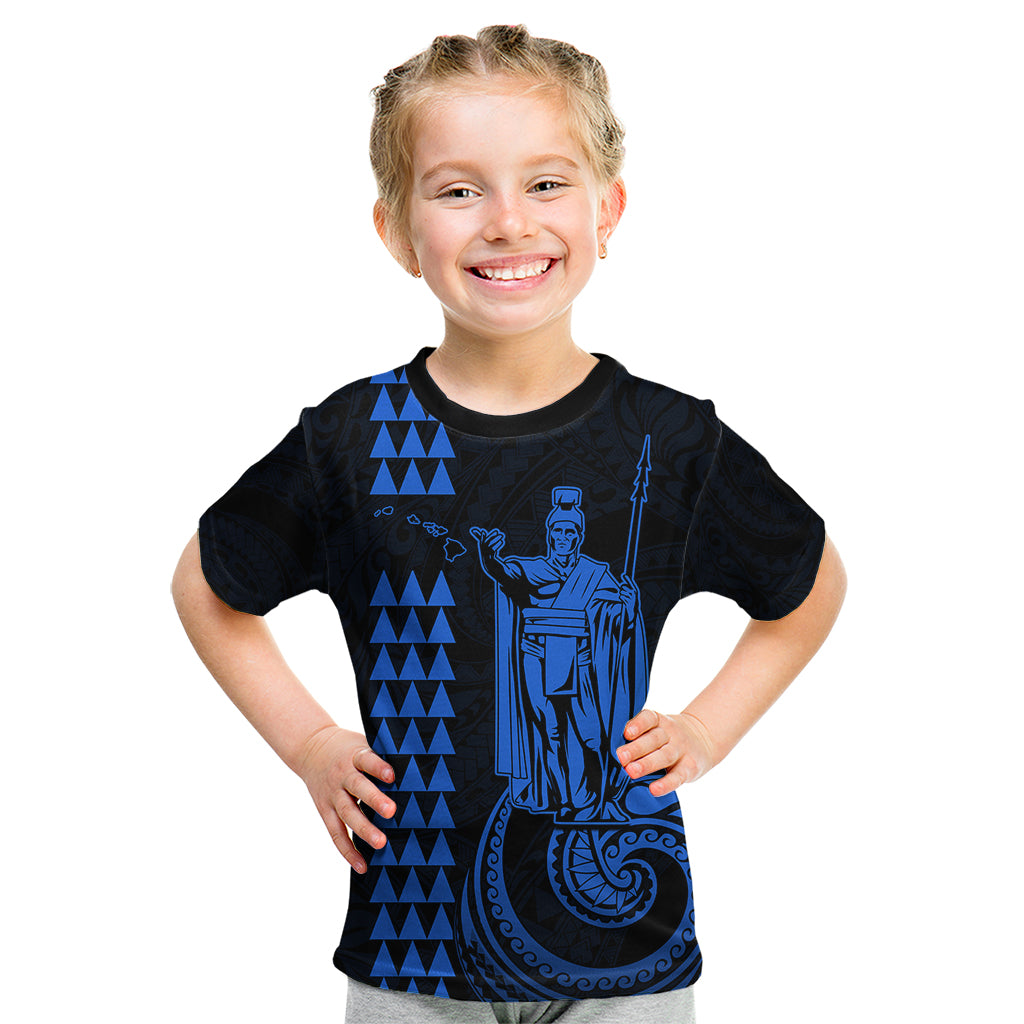 Custom Hawaii Kid T Shirt King Kamehameha - Blue - Wonder Print Shop