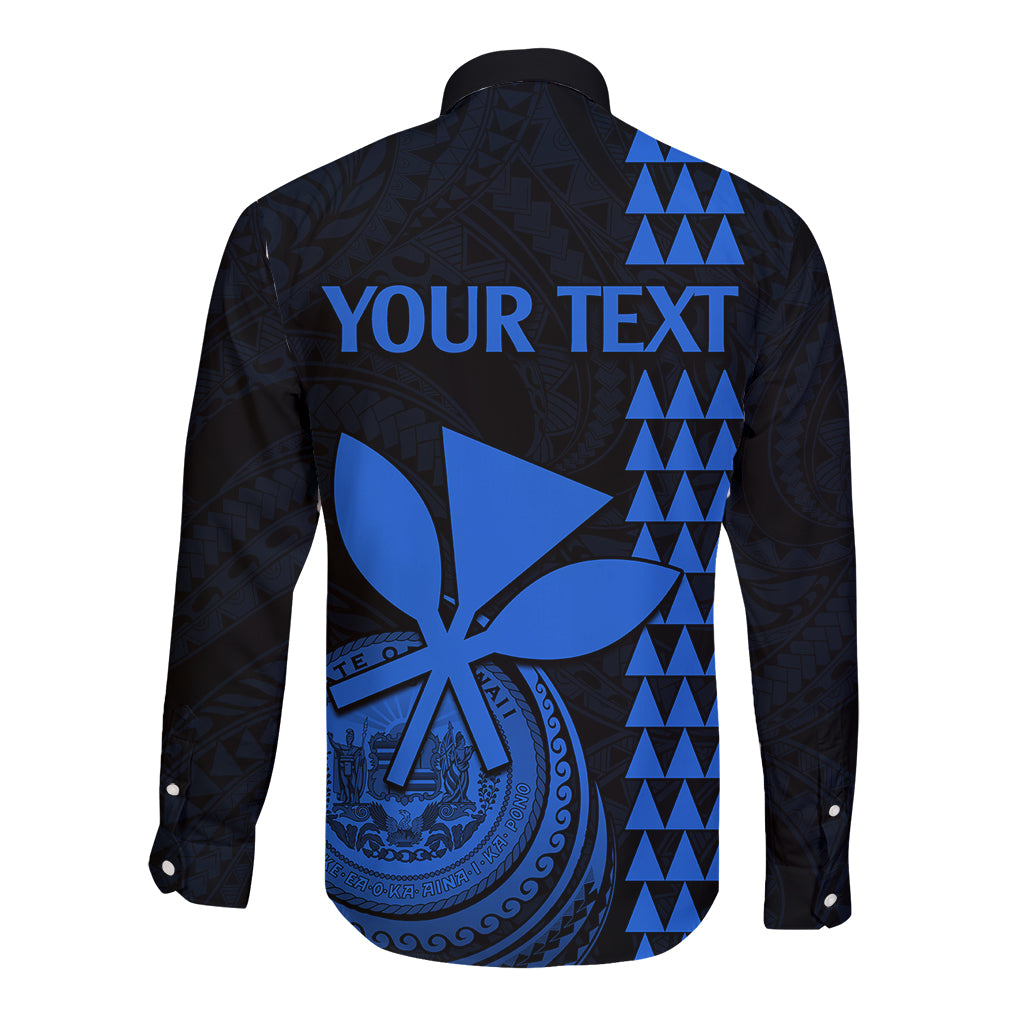 Custom Hawaii Long Sleeve Button Shirt King Kamehameha - Blue - Wonder Print Shop