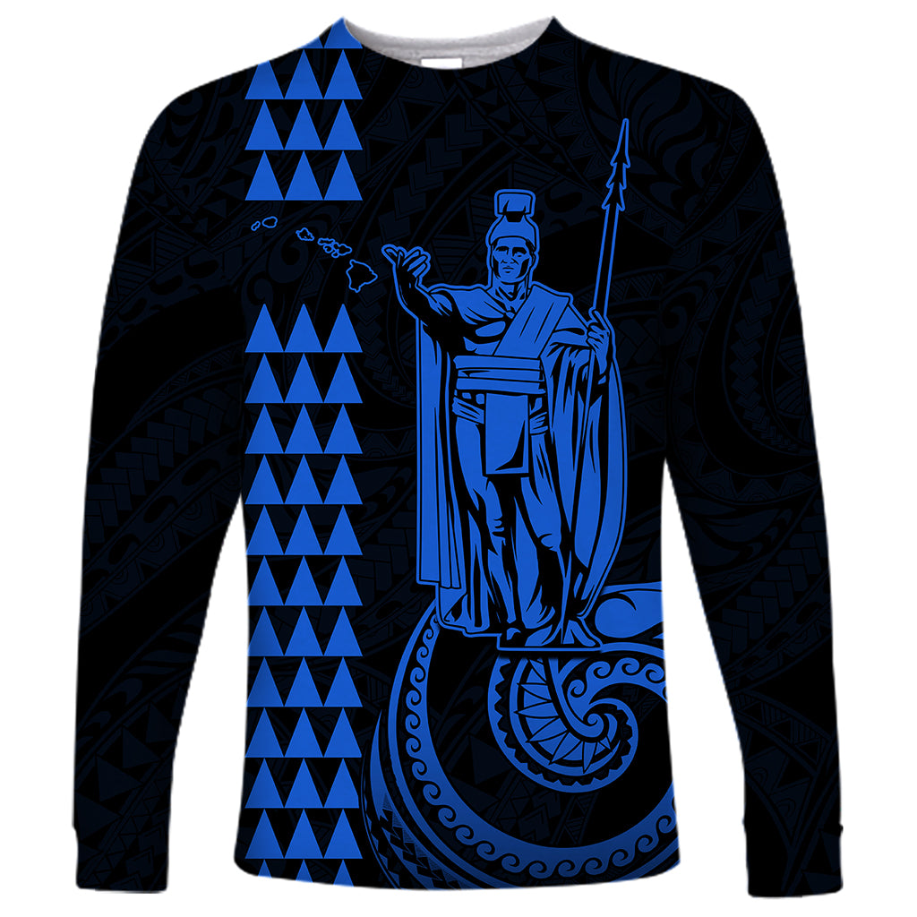 Custom Hawaii Long Sleeve Shirt King Kamehameha - Blue - Wonder Print Shop