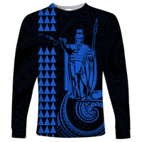 Custom Hawaii Long Sleeve Shirt King Kamehameha - Blue - Wonder Print Shop