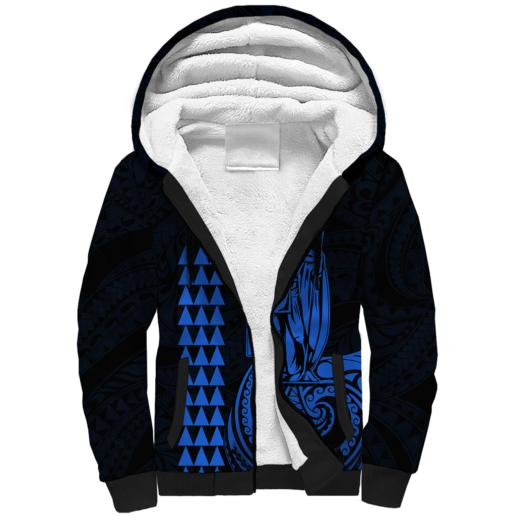 Custom Hawaii Sherpa Hoodie King Kamehameha - Blue - Wonder Print Shop