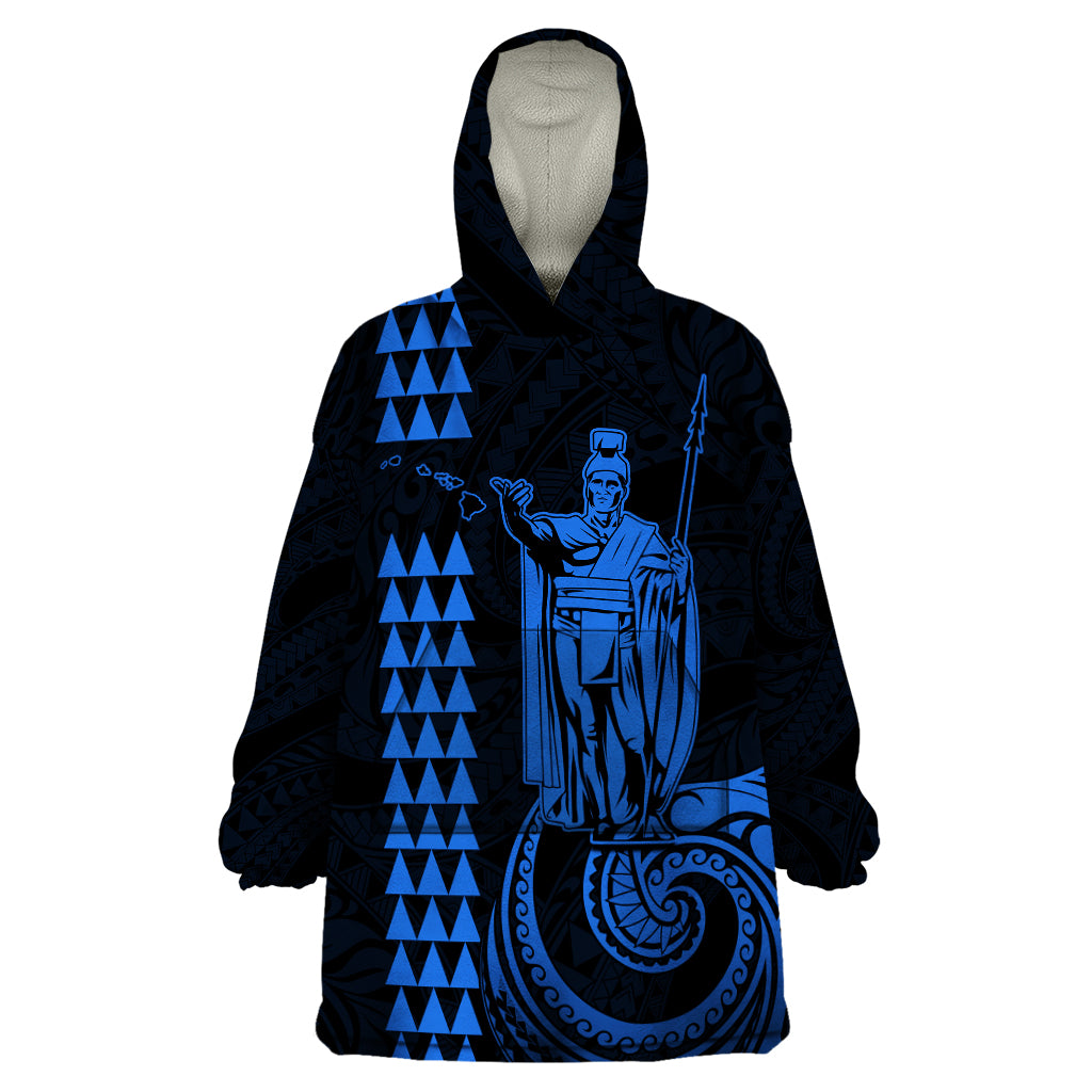 Custom Hawaii Wearable Blanket Hoodie King Kamehameha - Blue - Wonder Print Shop