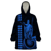 Custom Hawaii Wearable Blanket Hoodie King Kamehameha - Blue - Wonder Print Shop