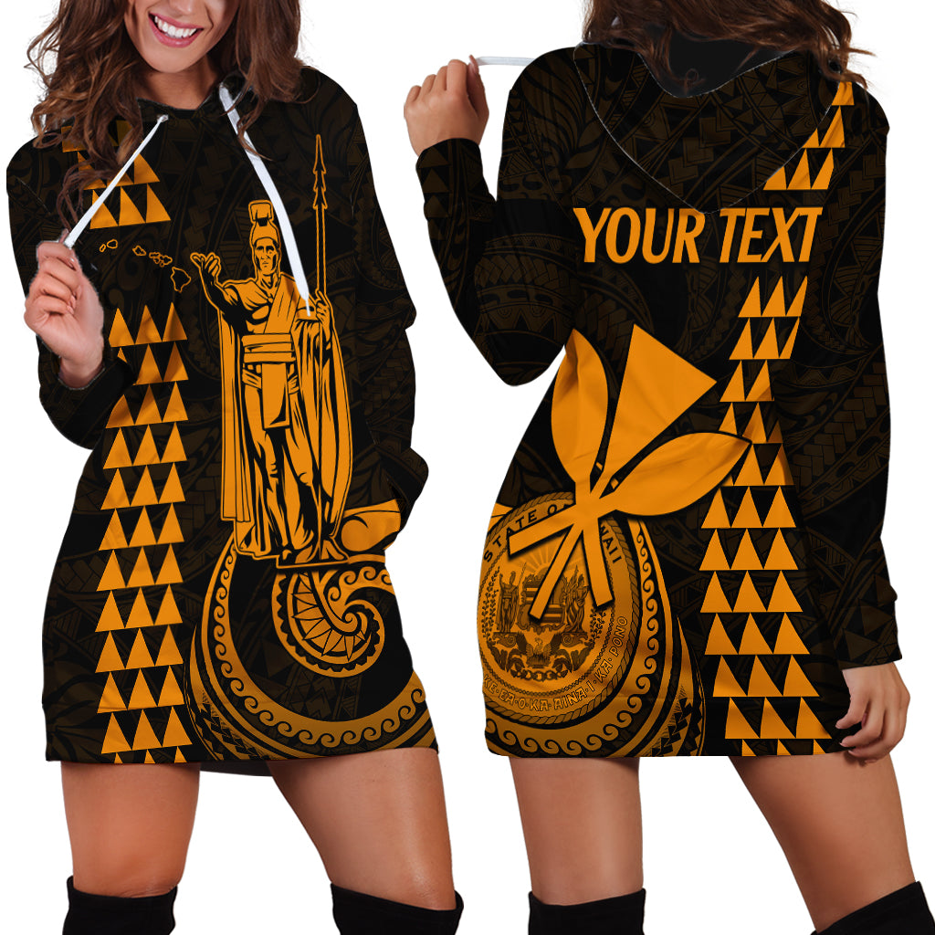 Custom Hawaii Hoodie Dress King Kamehameha - Gold - Wonder Print Shop