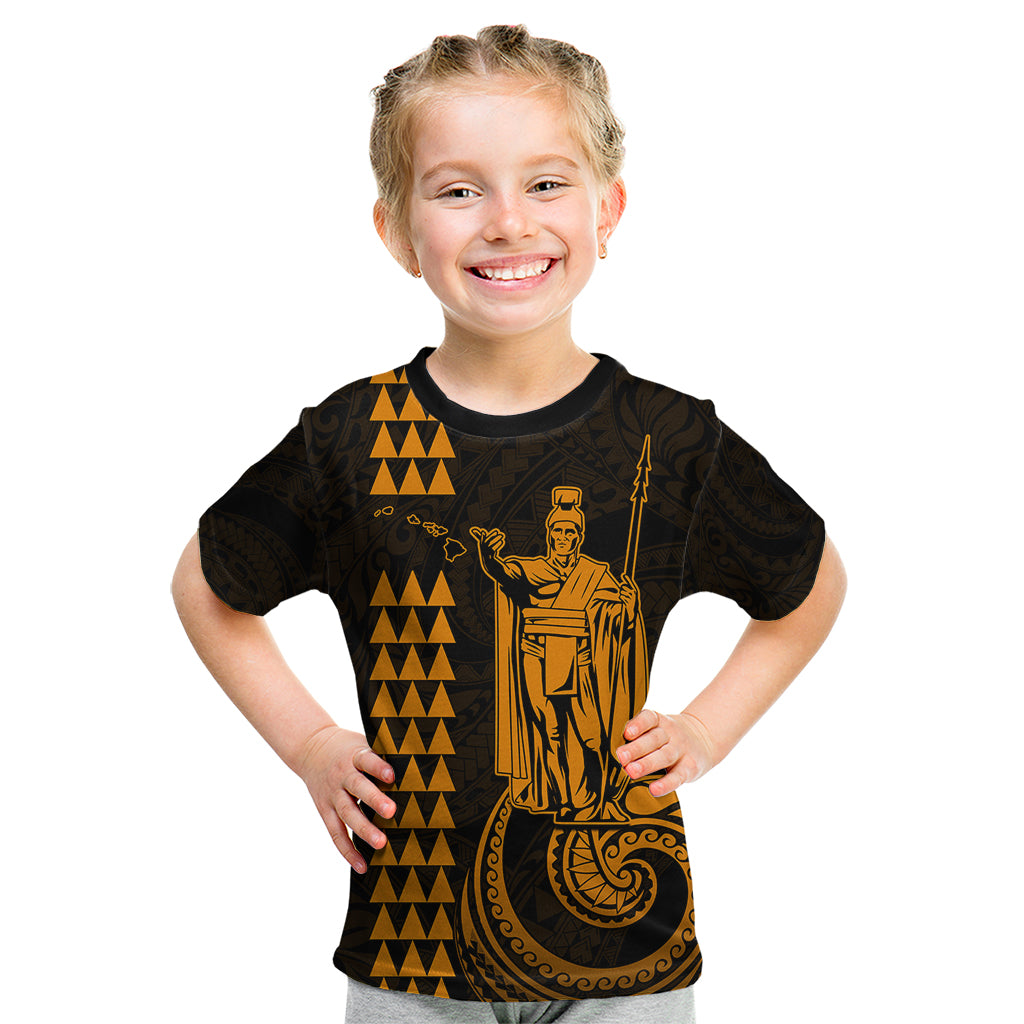 Custom Hawaii Kid T Shirt King Kamehameha - Gold - Wonder Print Shop