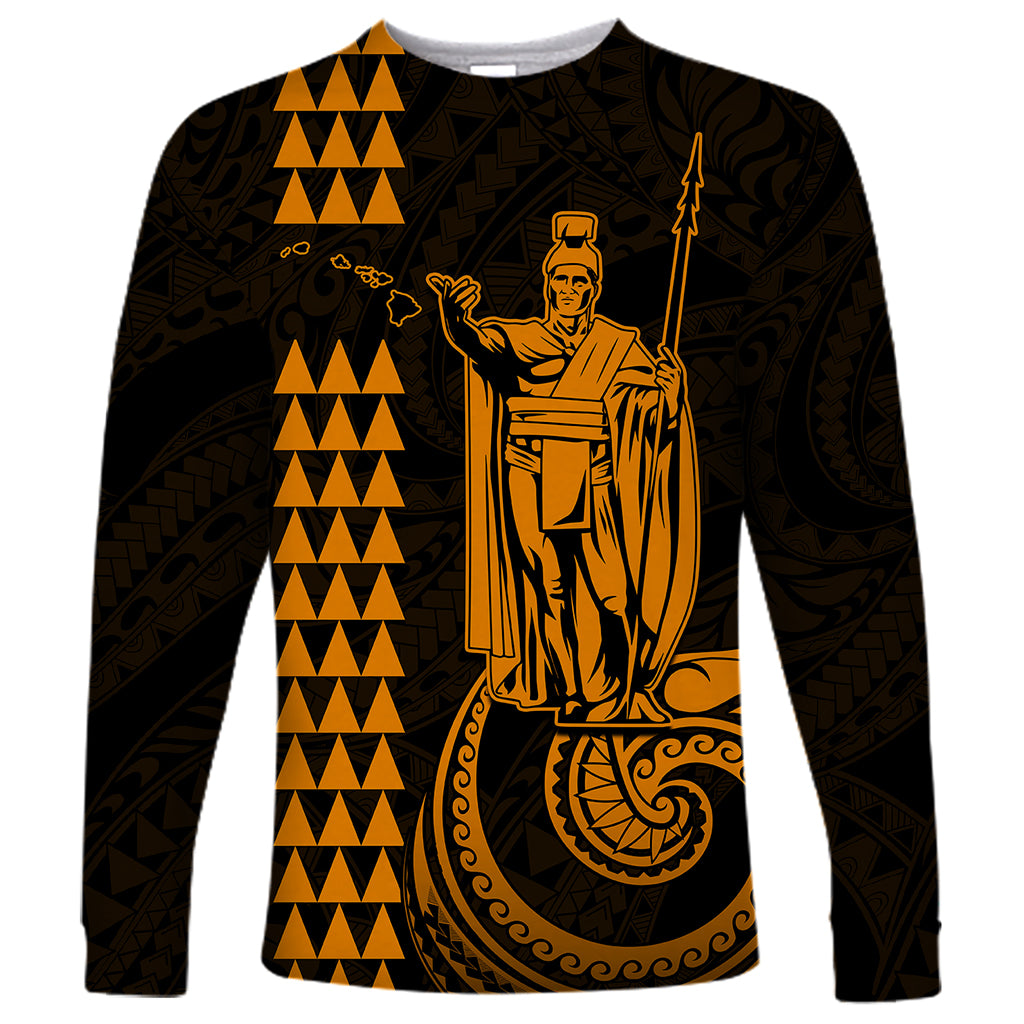 Custom Hawaii Long Sleeve Shirt King Kamehameha - Gold - Wonder Print Shop