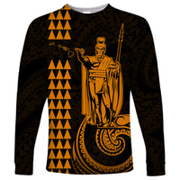 Custom Hawaii Long Sleeve Shirt King Kamehameha - Gold - Wonder Print Shop