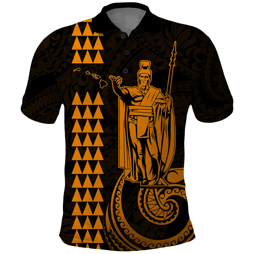 Custom Hawaii Polo Shirt King Kamehameha - Gold - Wonder Print Shop