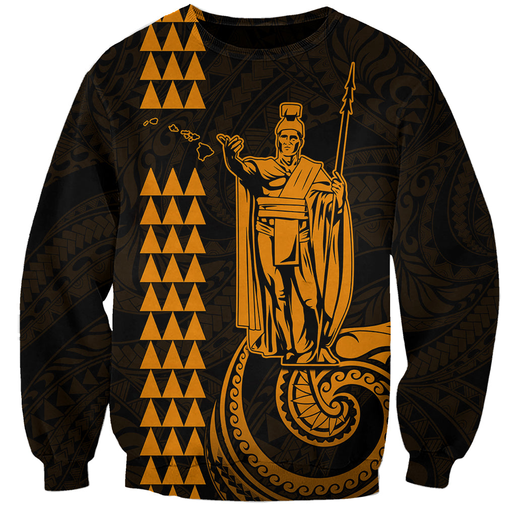 Custom Hawaii Sweatshirt King Kamehameha - Gold - Wonder Print Shop