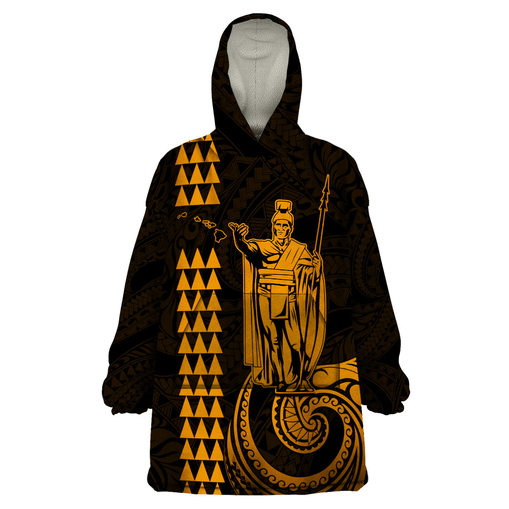 Custom Hawaii Wearable Blanket Hoodie King Kamehameha - Gold - Wonder Print Shop