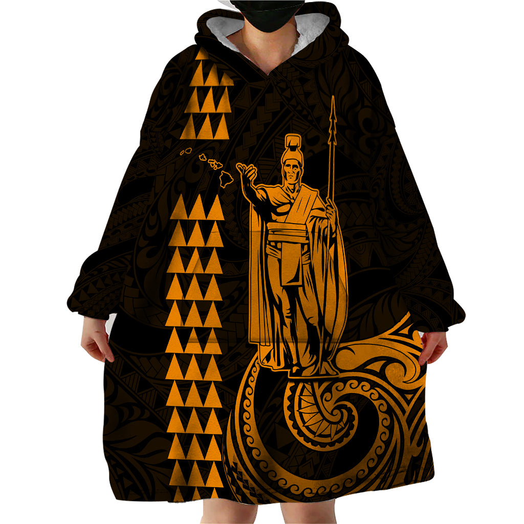 Custom Hawaii Wearable Blanket Hoodie King Kamehameha - Gold - Wonder Print Shop