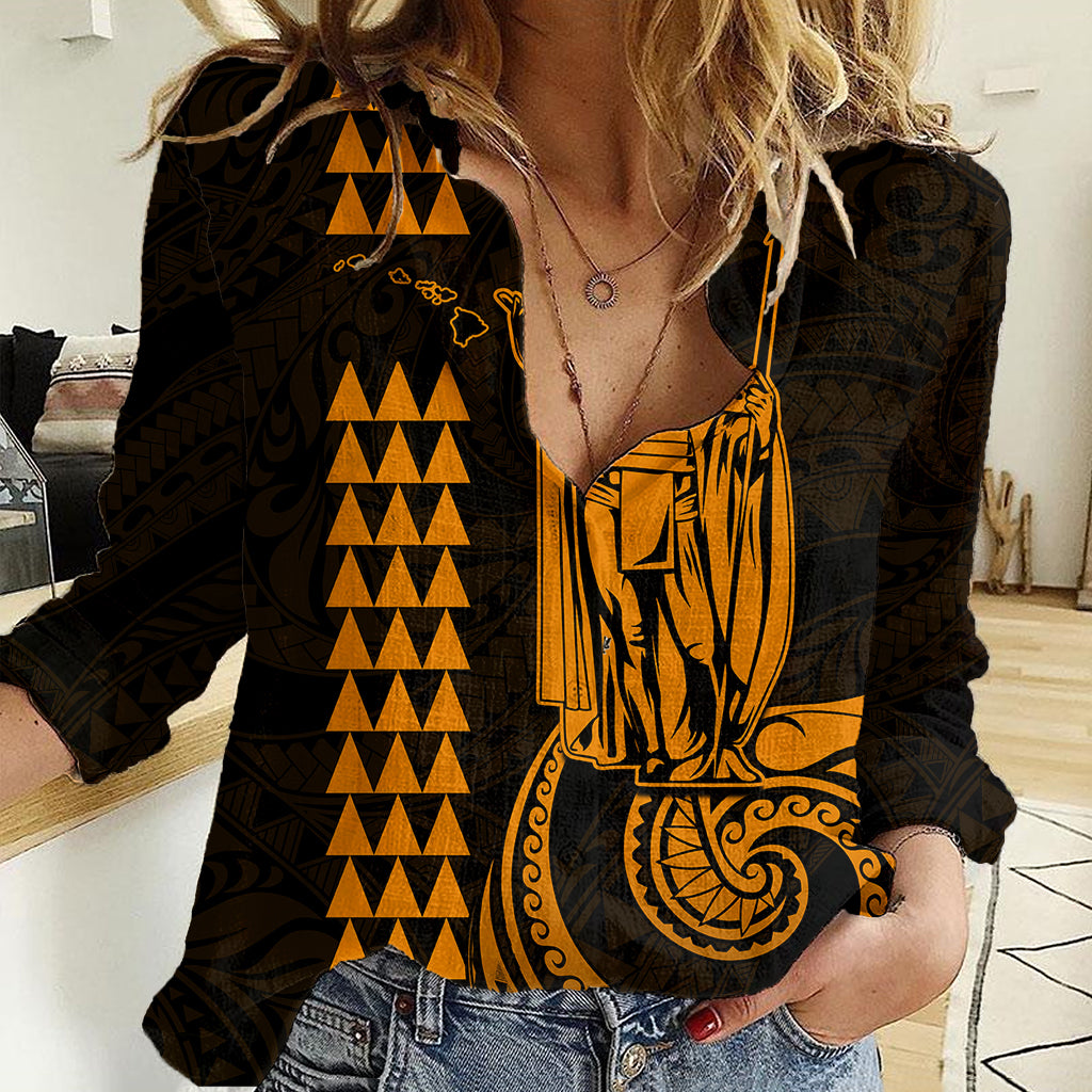 Custom Hawaii Women Casual Shirt King Kamehameha - Gold - Wonder Print Shop