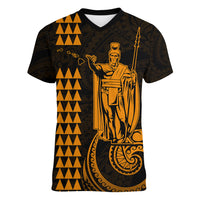 Custom Hawaii Women V Neck T Shirt King Kamehameha - Gold - Wonder Print Shop