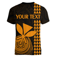 Custom Hawaii Women V Neck T Shirt King Kamehameha - Gold - Wonder Print Shop
