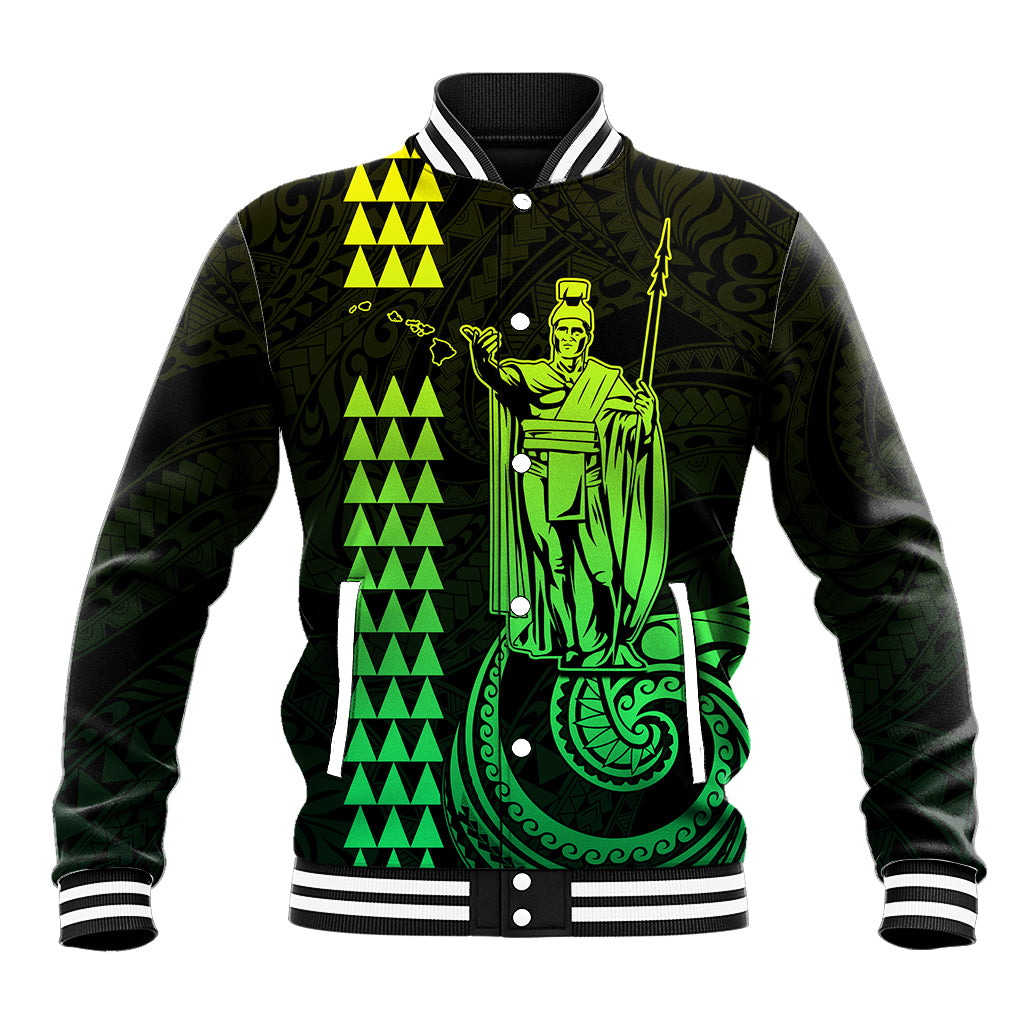 Custom Hawaii Baseball Jacket King Kamehameha - Lime LT9 - Wonder Print Shop