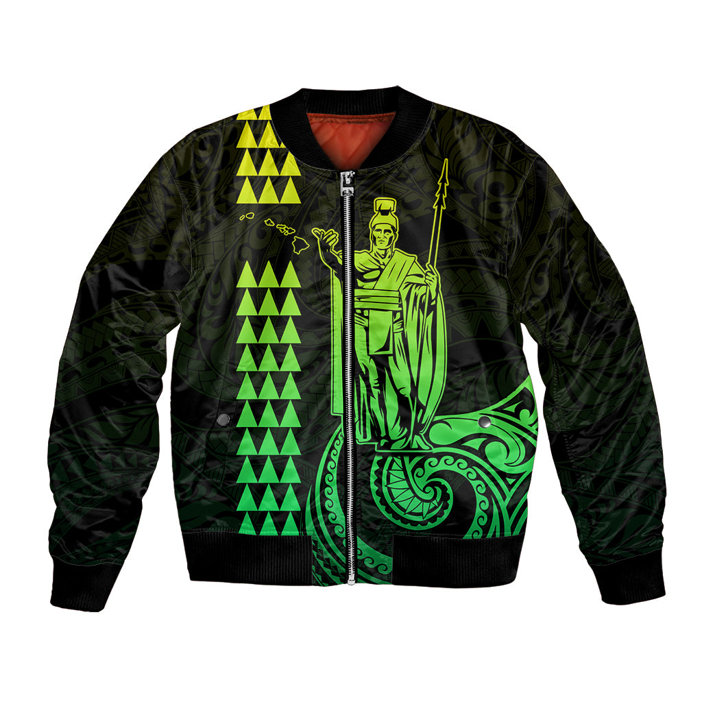 Custom Hawaii Bomber Jacket King Kamehameha - Lime LT9 - Wonder Print Shop
