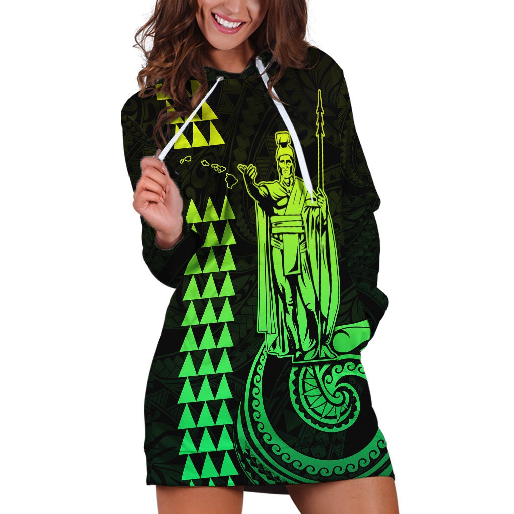 Custom Hawaii Hoodie Dress King Kamehameha - Lime - Wonder Print Shop