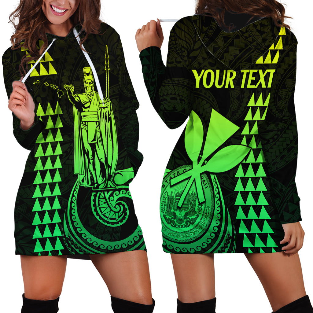 Custom Hawaii Hoodie Dress King Kamehameha - Lime - Wonder Print Shop