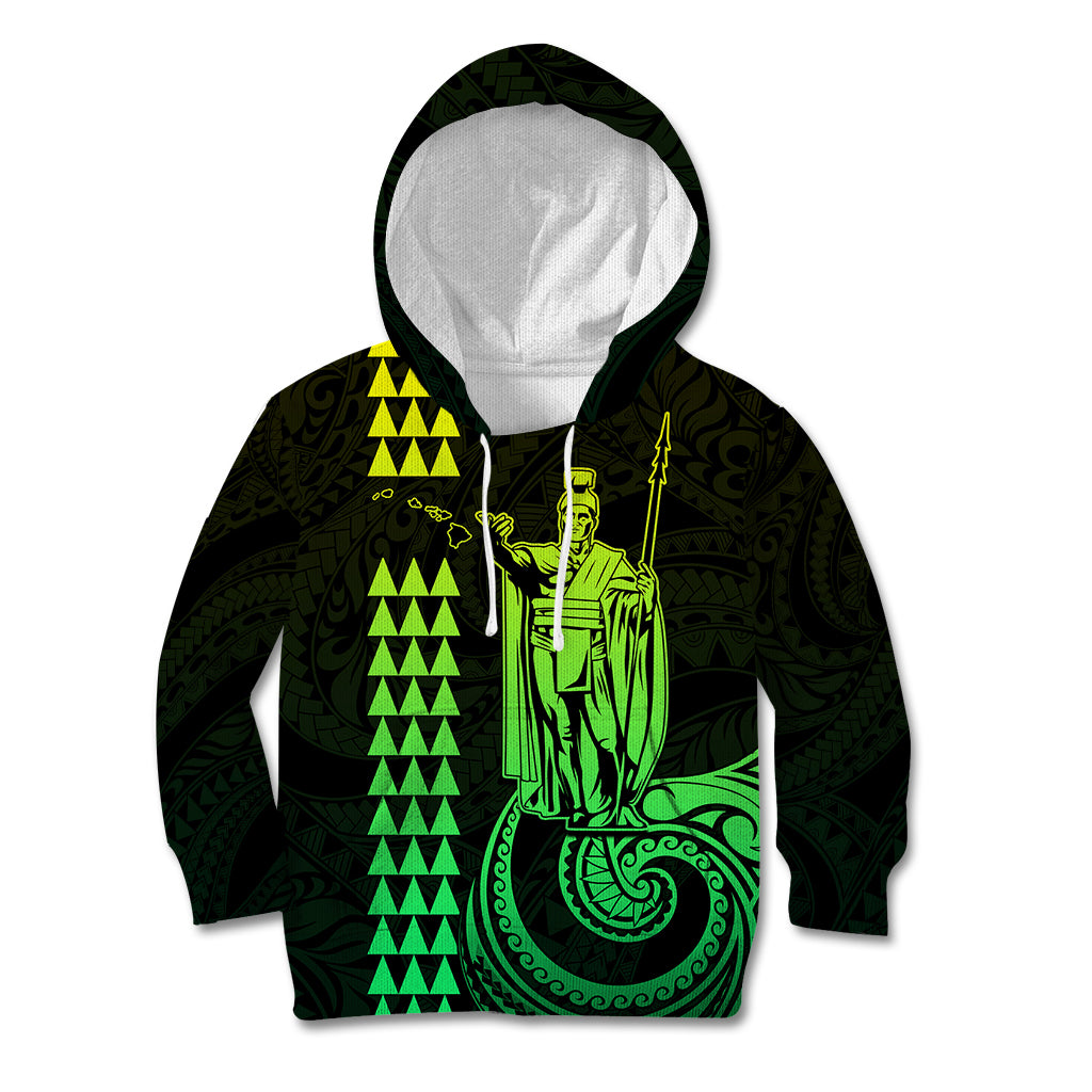 Custom Hawaii Kid Hoodie King Kamehameha - Lime - Wonder Print Shop