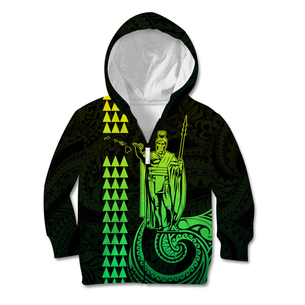 Custom Hawaii Kid Hoodie King Kamehameha - Lime - Wonder Print Shop
