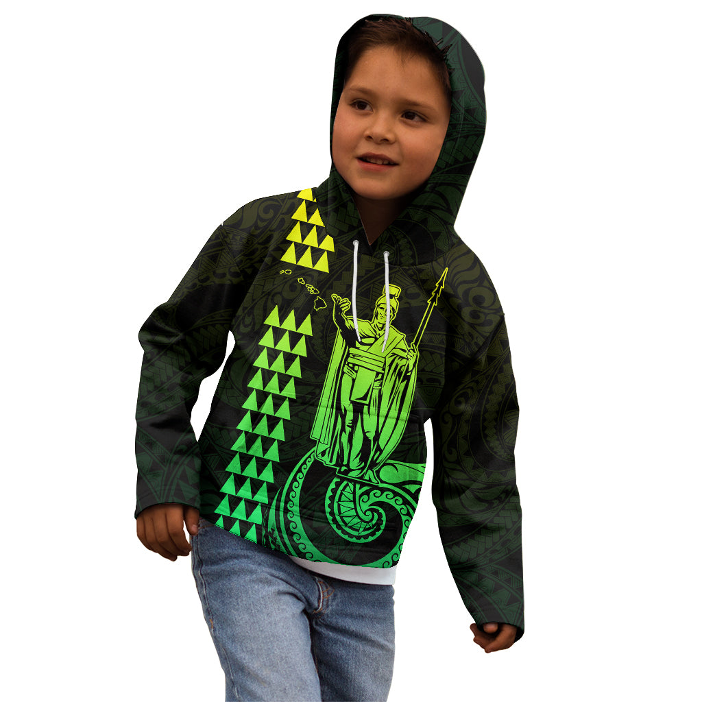 Custom Hawaii Kid Hoodie King Kamehameha - Lime - Wonder Print Shop