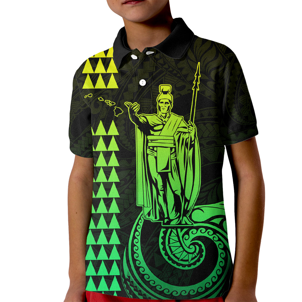 Custom Hawaii Kid Polo Shirt King Kamehameha - Lime - Wonder Print Shop