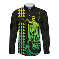 Custom Hawaii Long Sleeve Button Shirt King Kamehameha - Lime - Wonder Print Shop