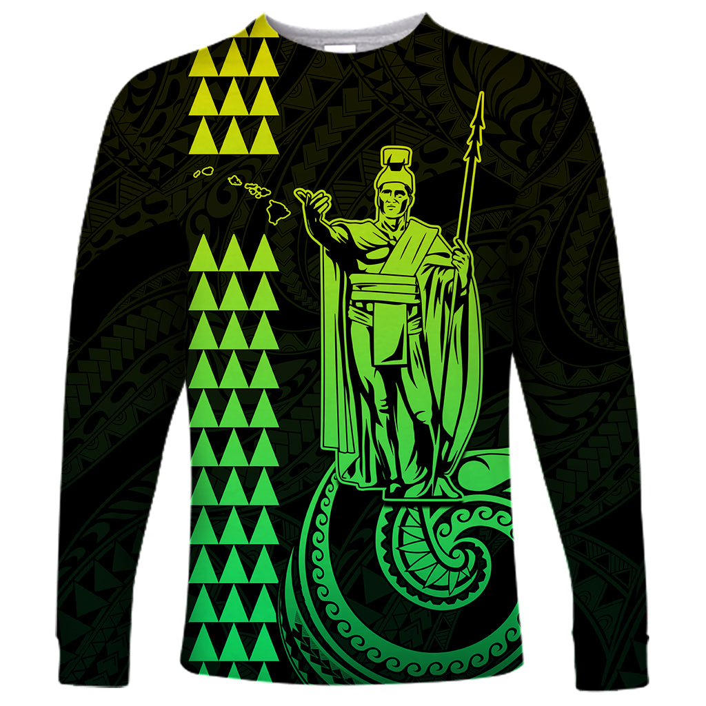 Custom Hawaii Long Sleeve Shirt King Kamehameha - Lime - Wonder Print Shop