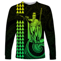 Custom Hawaii Long Sleeve Shirt King Kamehameha - Lime - Wonder Print Shop