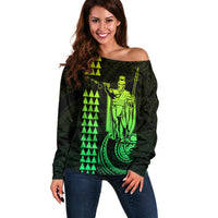 Custom Hawaii Off Shoulder Sweater King Kamehameha - Lime - Wonder Print Shop