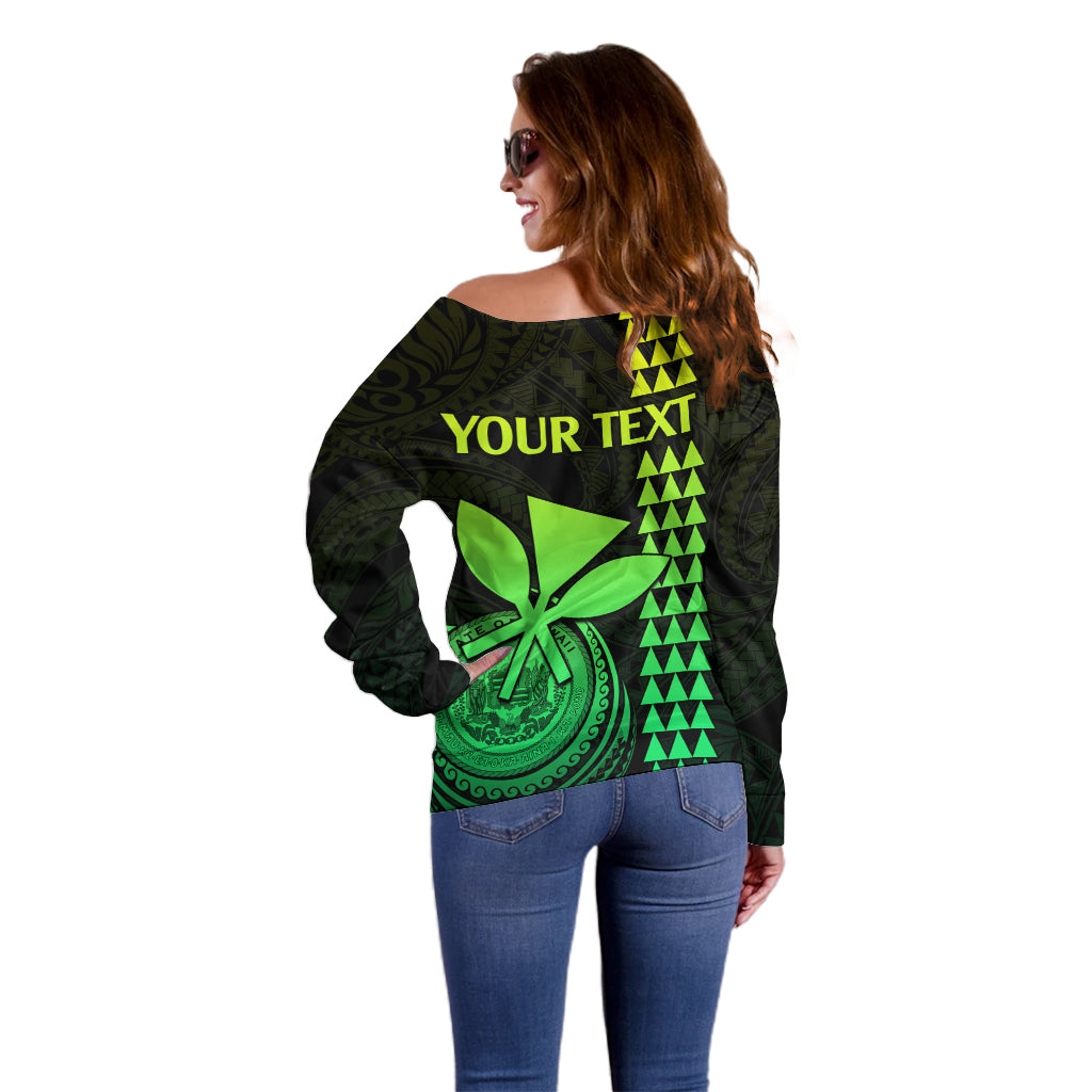 Custom Hawaii Off Shoulder Sweater King Kamehameha - Lime - Wonder Print Shop