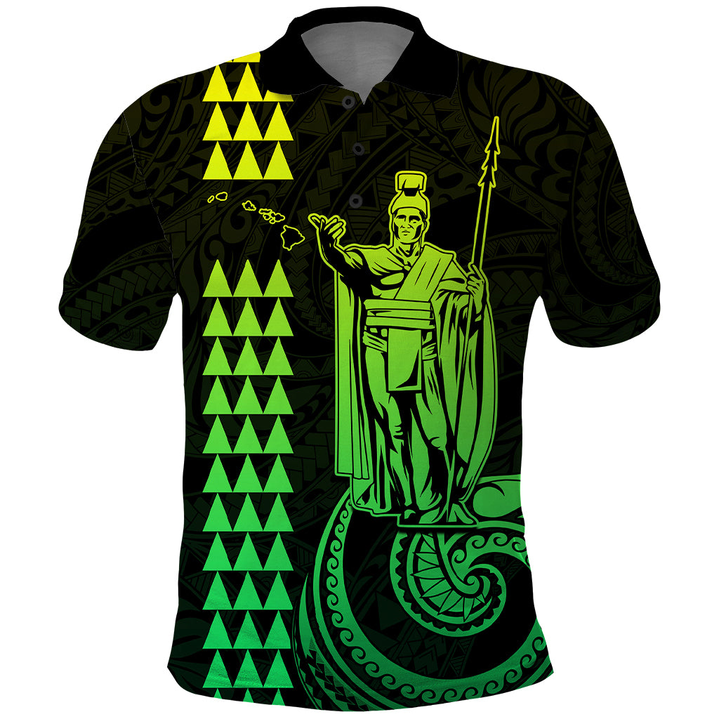 Custom Hawaii Polo Shirt King Kamehameha - Lime - Wonder Print Shop