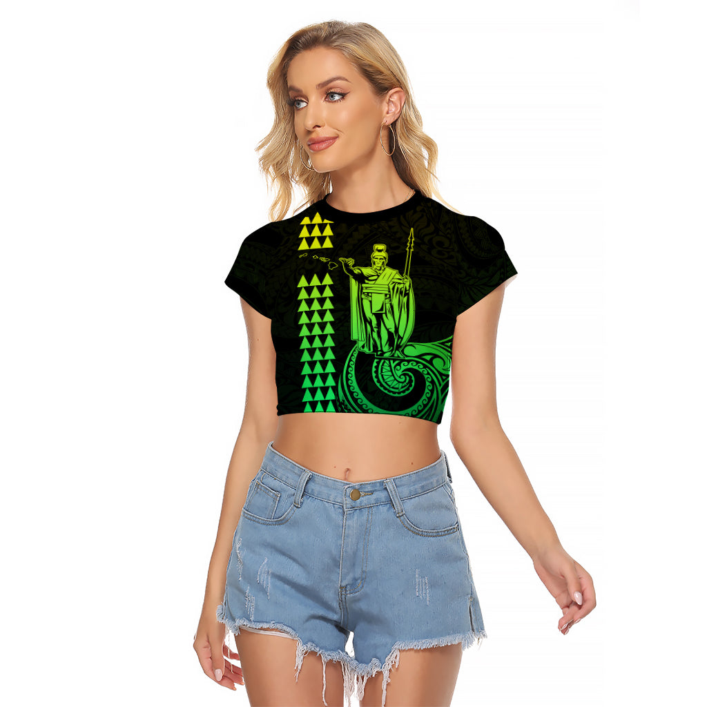Custom Hawaii Raglan Cropped T Shirt King Kamehameha - Lime - Wonder Print Shop