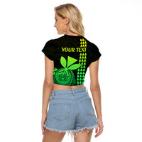 Custom Hawaii Raglan Cropped T Shirt King Kamehameha - Lime - Wonder Print Shop