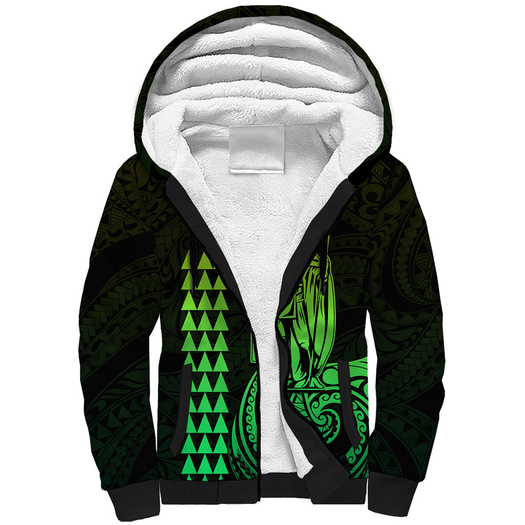 Custom Hawaii Sherpa Hoodie King Kamehameha - Lime - Wonder Print Shop