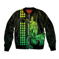 Custom Hawaii Sleeve Zip Bomber Jacket King Kamehameha - Lime - Wonder Print Shop