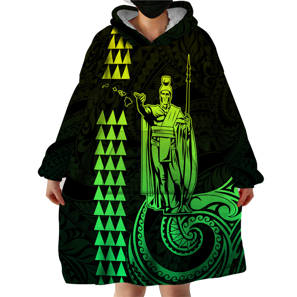 Custom Hawaii Wearable Blanket Hoodie King Kamehameha - Lime - Wonder Print Shop