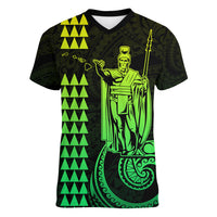 Custom Hawaii Women V Neck T Shirt King Kamehameha - Lime - Wonder Print Shop