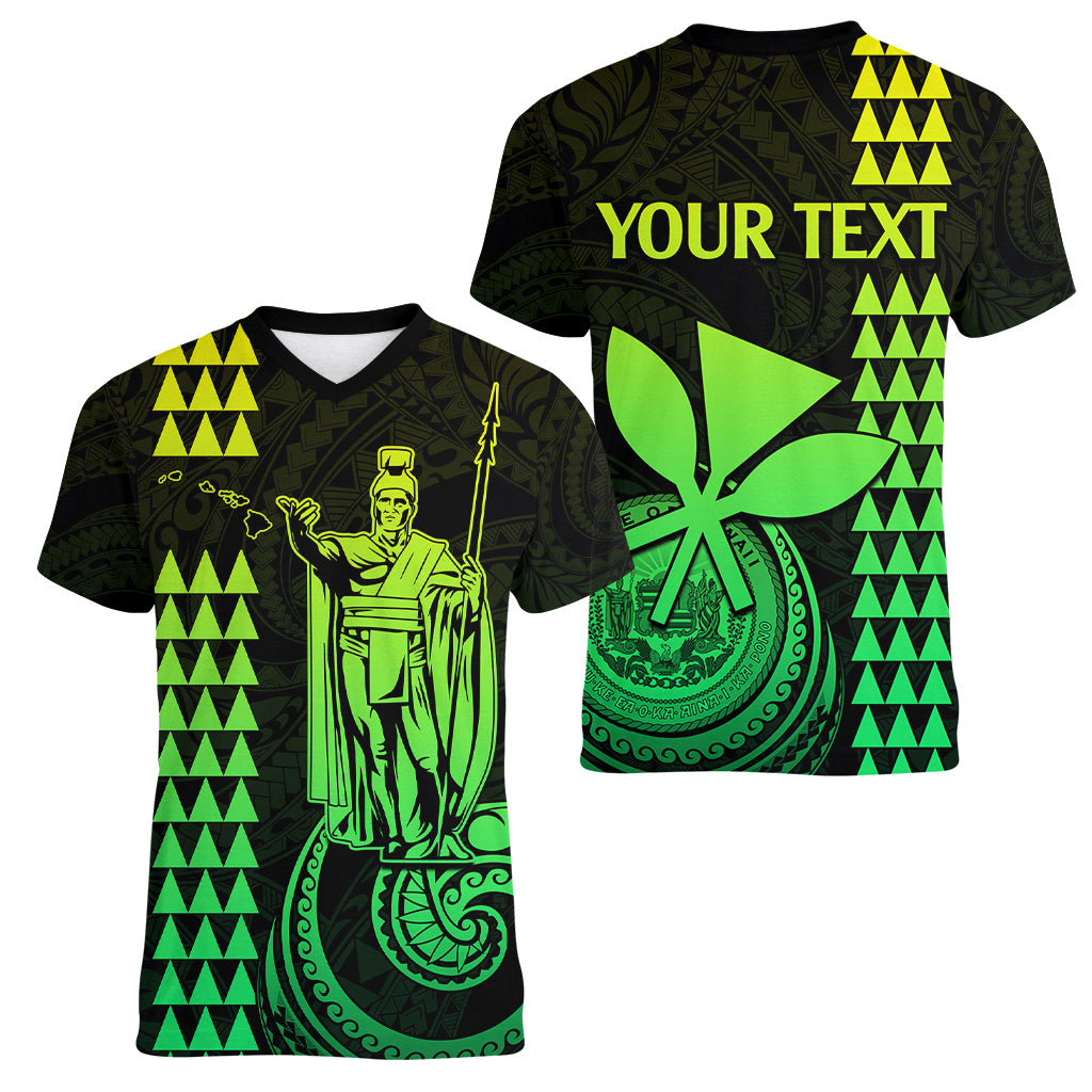Custom Hawaii Women V Neck T Shirt King Kamehameha - Lime - Wonder Print Shop
