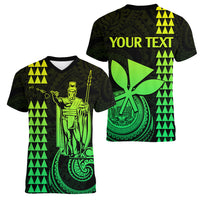 Custom Hawaii Women V Neck T Shirt King Kamehameha - Lime - Wonder Print Shop