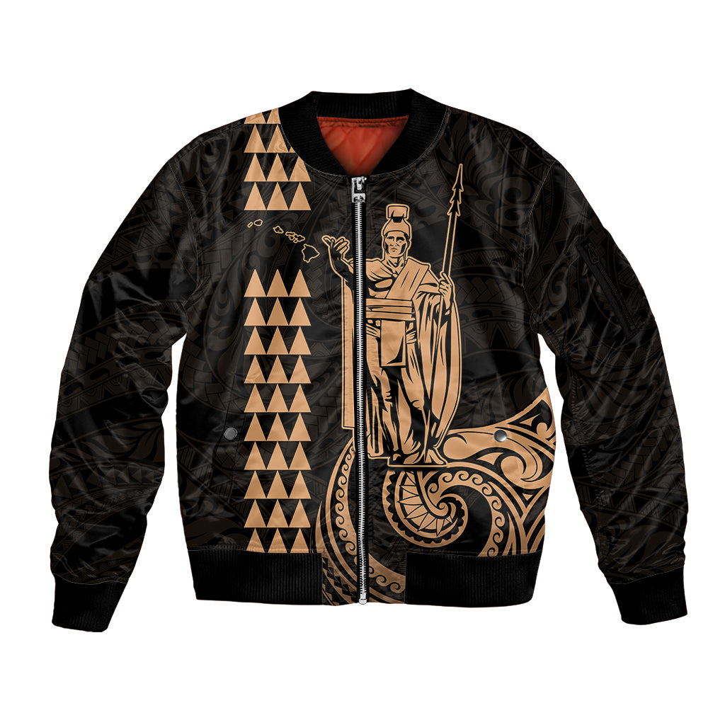 Custom Hawaii Sleeve Zip Bomber Jacket King Kamehameha - Nude - Wonder Print Shop