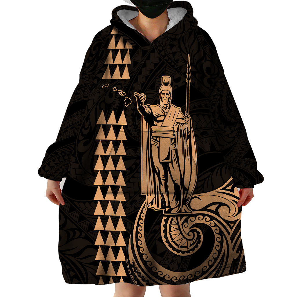 Custom Hawaii Wearable Blanket Hoodie King Kamehameha - Nude - Wonder Print Shop