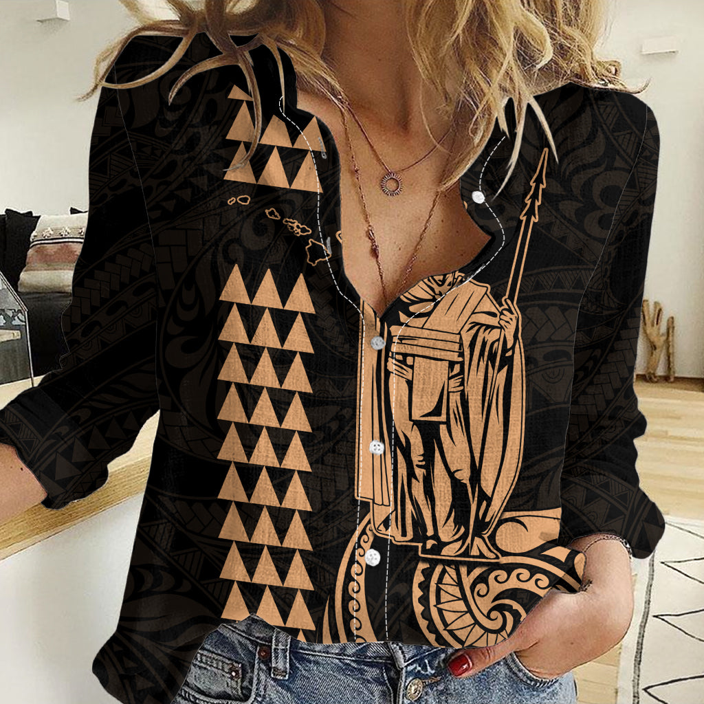 Custom Hawaii Women Casual Shirt King Kamehameha - Nude - Wonder Print Shop