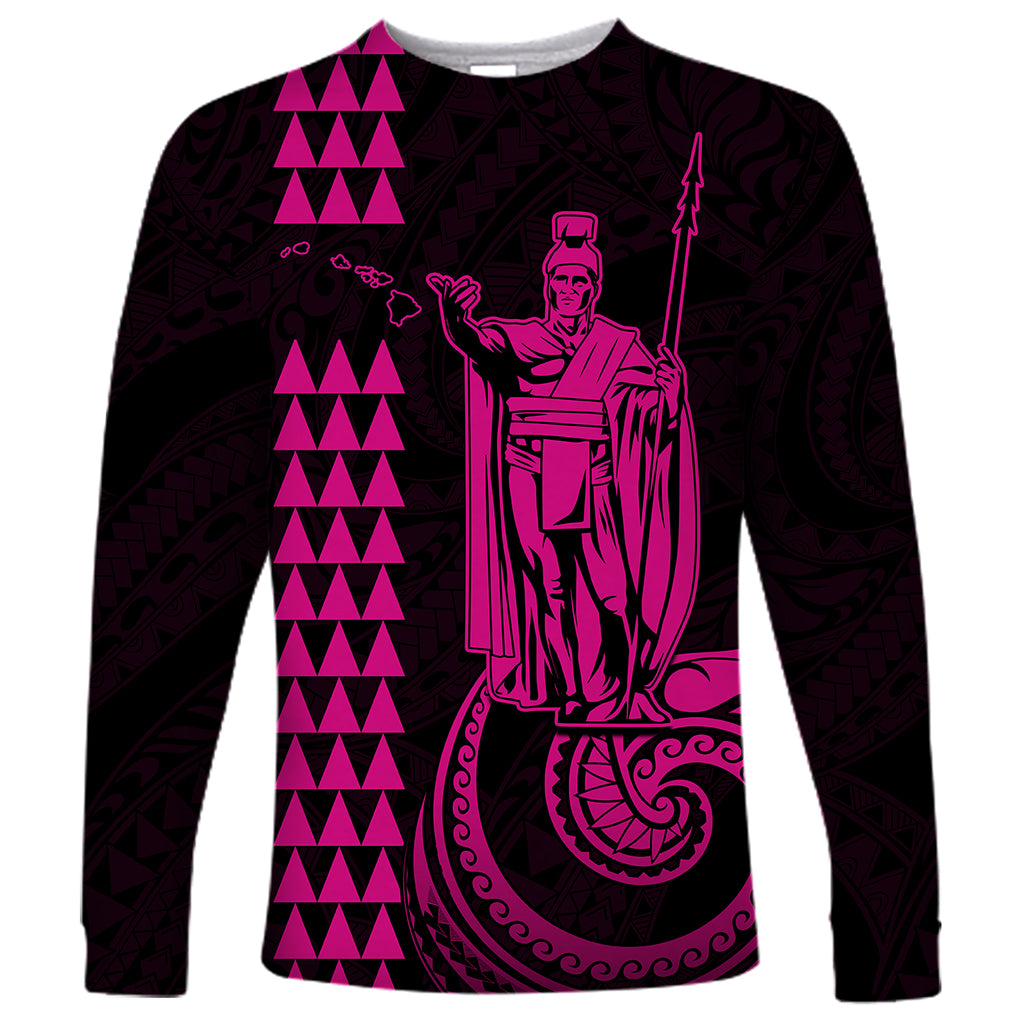 Custom Hawaii Long Sleeve Shirt King Kamehameha - Pink - Wonder Print Shop