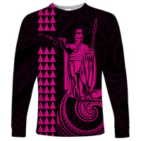 Custom Hawaii Long Sleeve Shirt King Kamehameha - Pink - Wonder Print Shop