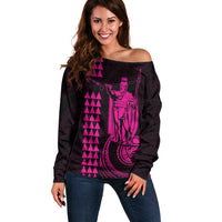 Custom Hawaii Off Shoulder Sweater King Kamehameha - Pink - Wonder Print Shop