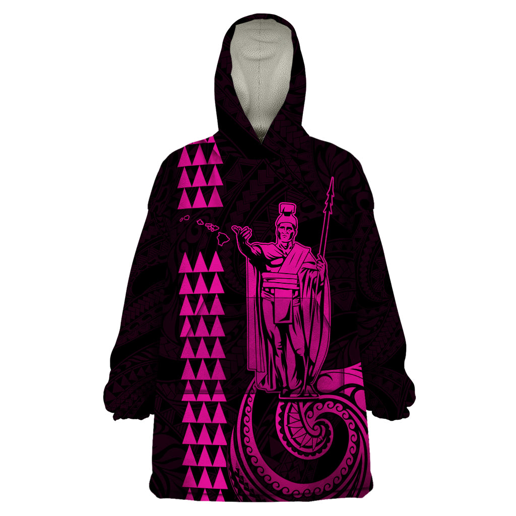 Custom Hawaii Wearable Blanket Hoodie King Kamehameha - Pink - Wonder Print Shop