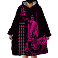 Custom Hawaii Wearable Blanket Hoodie King Kamehameha - Pink - Wonder Print Shop